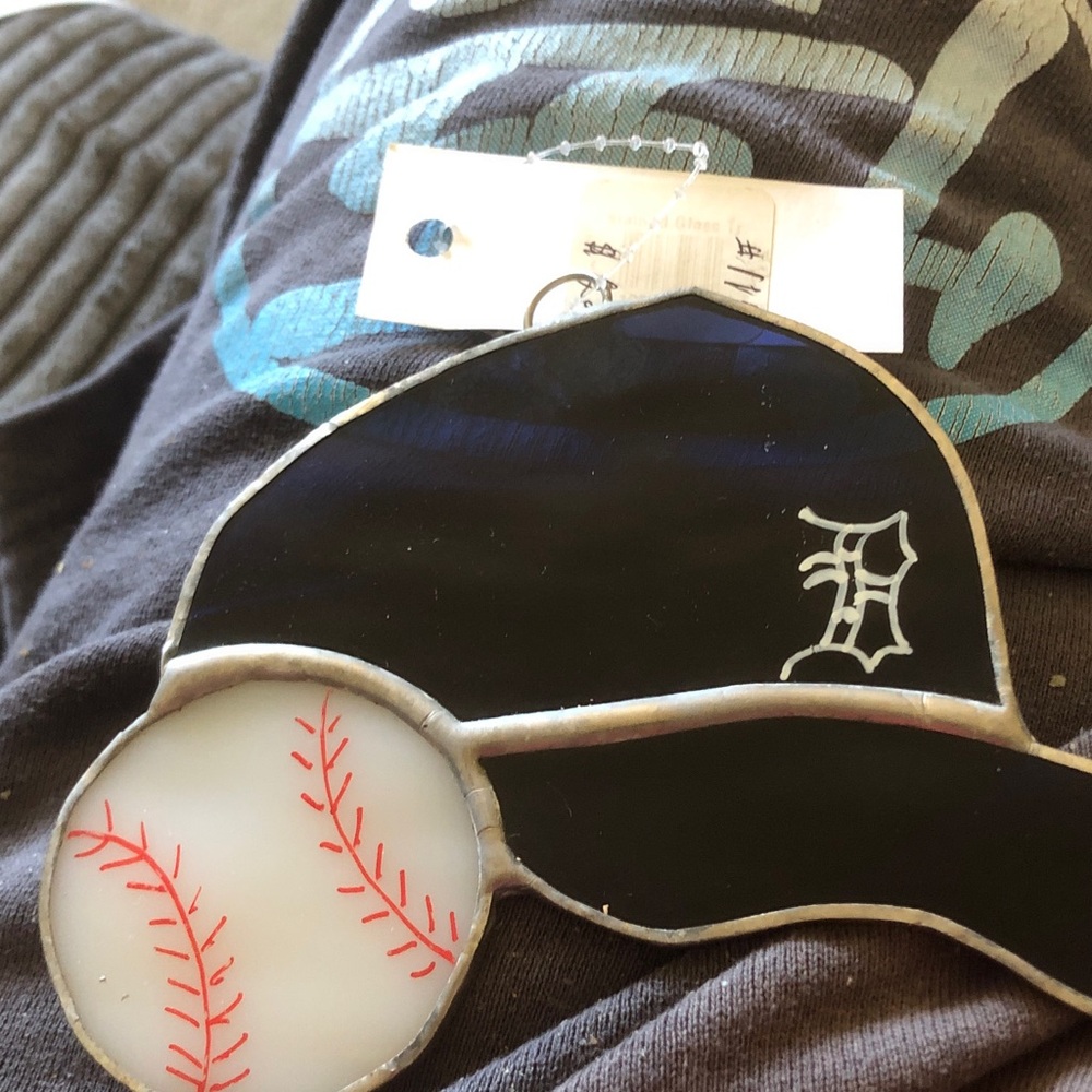 Black Baseball Helmet Stained-Glass Keychain